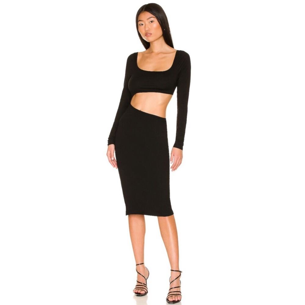 Superdown Lola Cout Out Dress Black Jersey Long Sleeve‎ Square Neck Sz XS